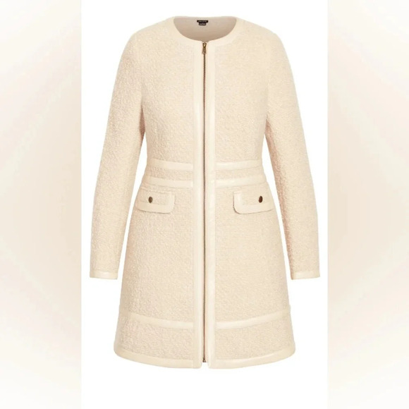 City Chic Women Buff Beige Neutral Polyester Zipped Winter Escape Coat S… - Picture 1 of 14